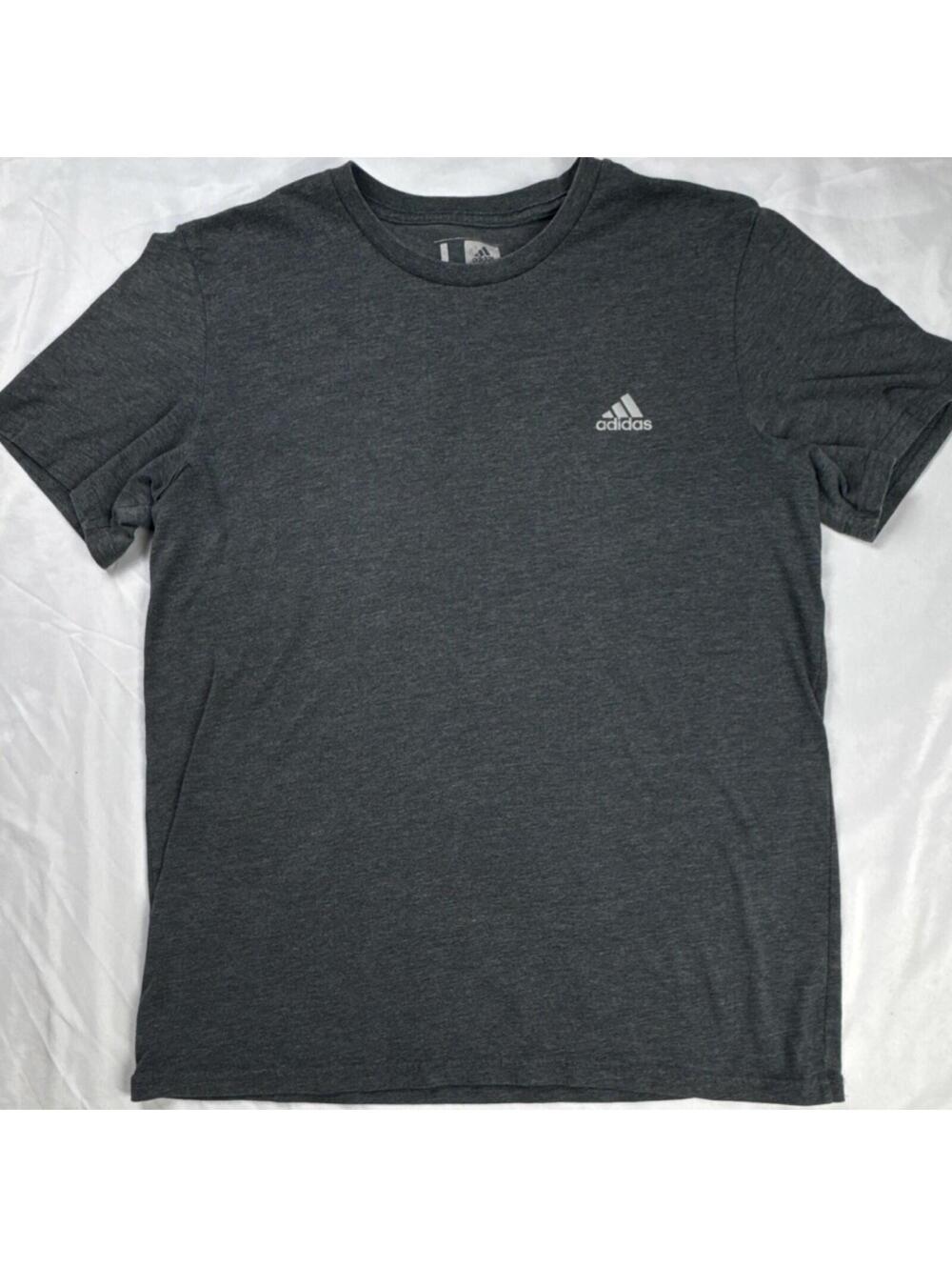 adidas Mens Size L Logo Gray T-Shirt Polyester Cotton Crew Neck Short Sleeve